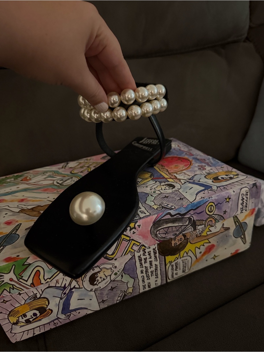 Pearl-Embellished Jeffrey Campbell Rare Slide Sandal with Double Pearl Anklet